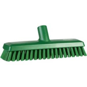 Gulvskrubbe med vandgennemløb, Vikan, grøn, PP/polyester/rustfrit stål, 27 cm, medium børstehår - Børster og koste - Fødevaregodkendt - NODISCOUNT